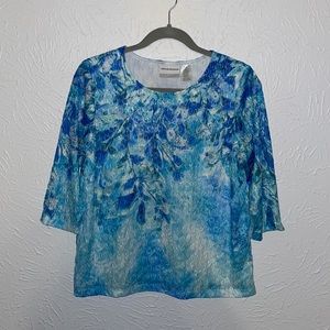 Alfred Dunner Blue Crinkle Blouse Petite Medium